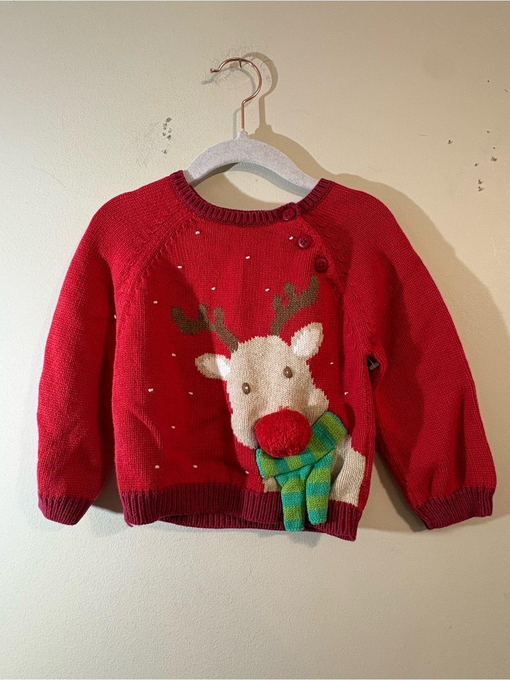 Zubels Rooney Reindeer Sweater red nosed reindeer green scarf kids 12 month